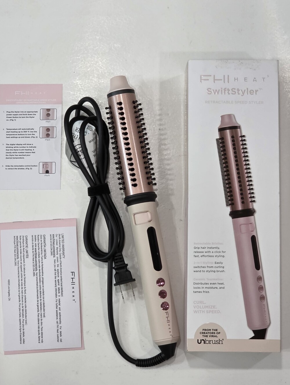 FHI Heat SwiftStyler CR3001 Retractable Speed Styler Curling Wand Brush Dual Vol